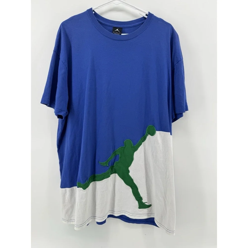Jordan Embroidered Mens XXL T-Shirt Blue Green Jumpman Graphic Tee Oversized
